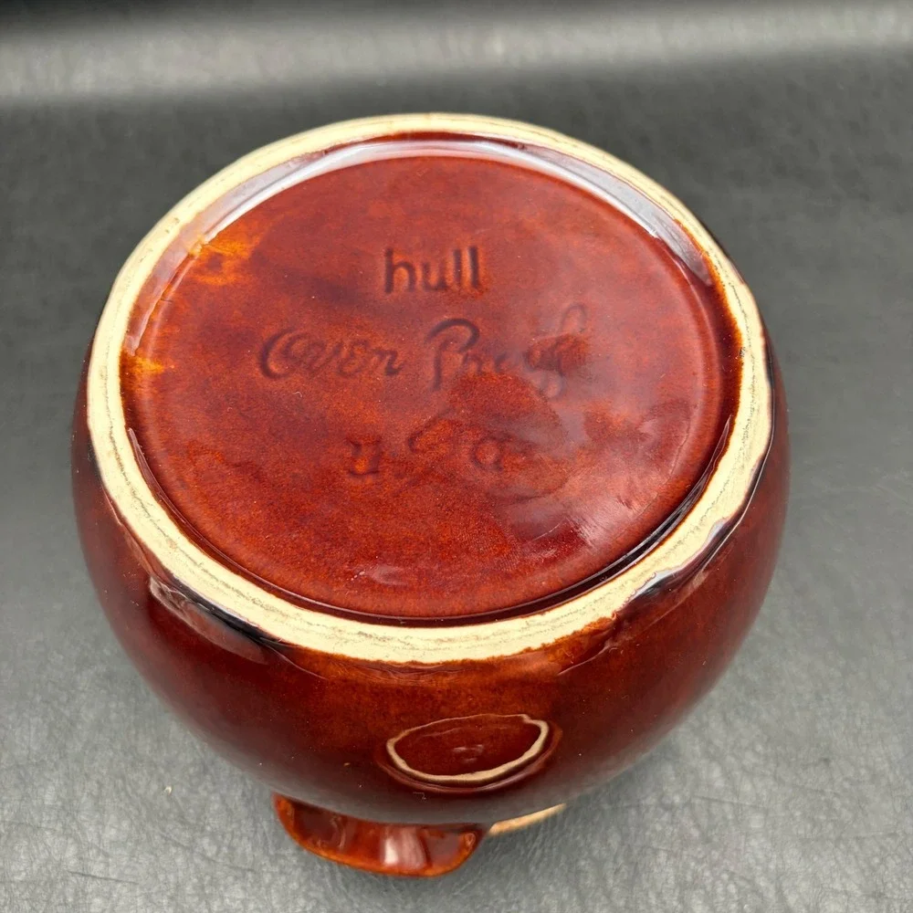 Vintage Hull Pottery Mirror Brown Drip Glaze Bean Pot with Lid Oven Proof USA